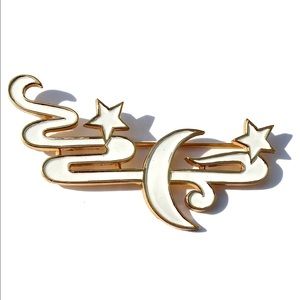 Vintage Crown Trifari Crescent Moon & Stars Brooch